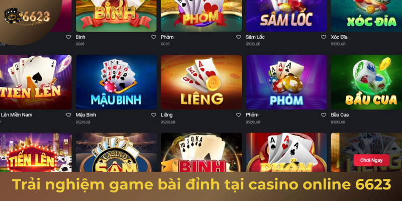 Ảnh minh hoạ: Trải nghiệm danh mục game bài đa dạng tại 6623